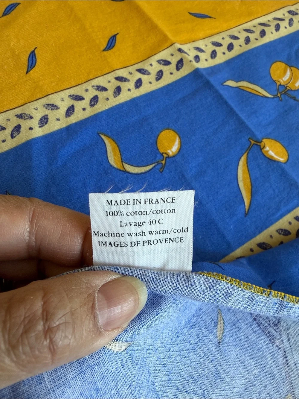 Vintage French Blue and Yellow Tablecloth